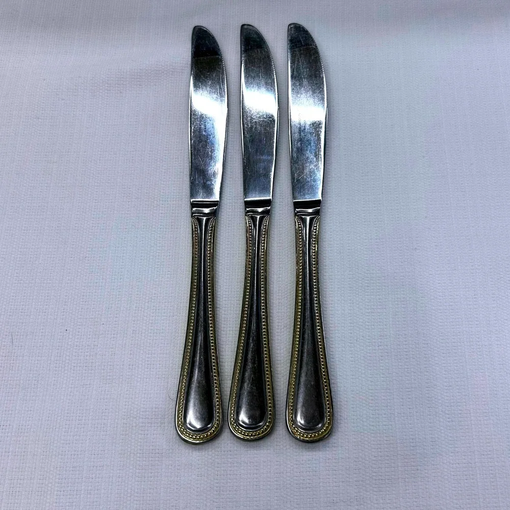 3pc International Silver Royal Bead Gold Dinner Knives 9
